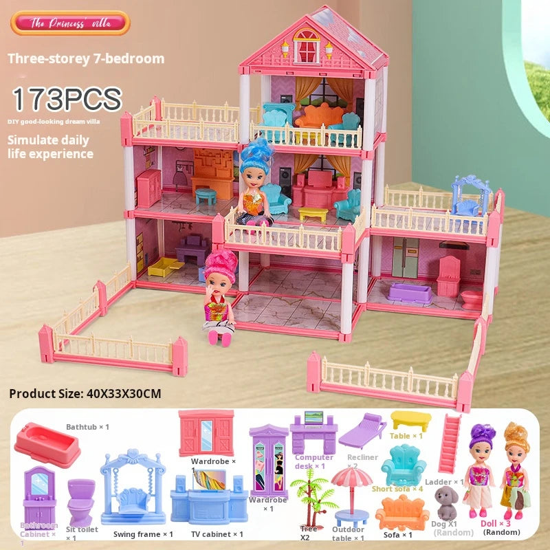 3D DIY Dream Princess Castle Villa Assembly Doll House Set Toy Girl Family Toy Children'S Music Doll House Assembly Villa House