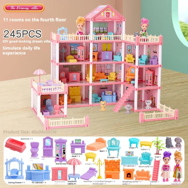3D DIY Dream Princess Castle Villa Assembly Doll House Set Toy Girl Family Toy Children'S Music Doll House Assembly Villa House