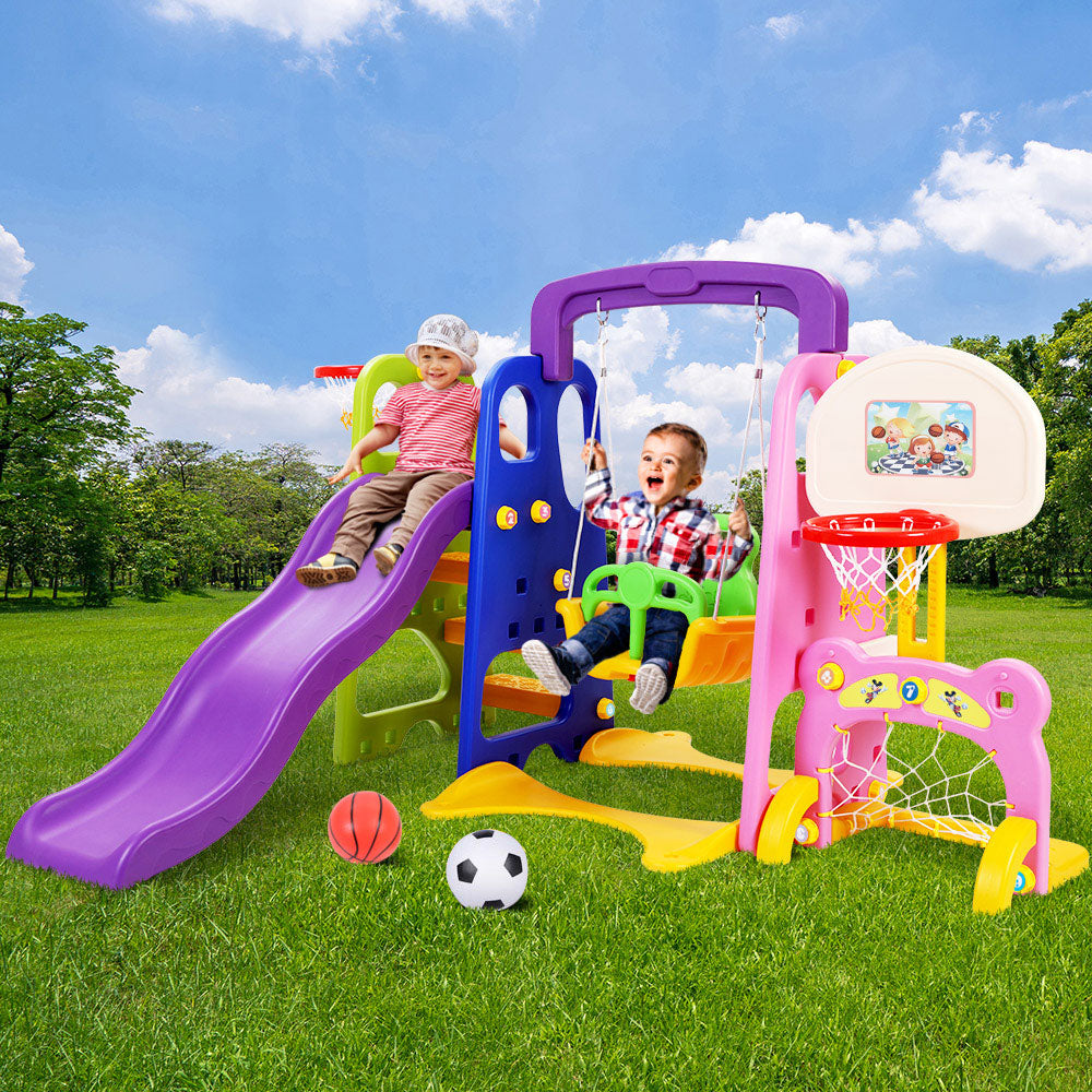 Slide Swing Set Basketball Hoop Outdoor Toys
