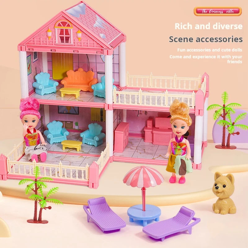 3D DIY Dream Princess Castle Villa Assembly Doll House Set Toy Girl Family Toy Children'S Music Doll House Assembly Villa House