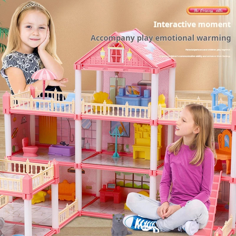3D DIY Dream Princess Castle Villa Assembly Doll House Set Toy Girl Family Toy Children'S Music Doll House Assembly Villa House
